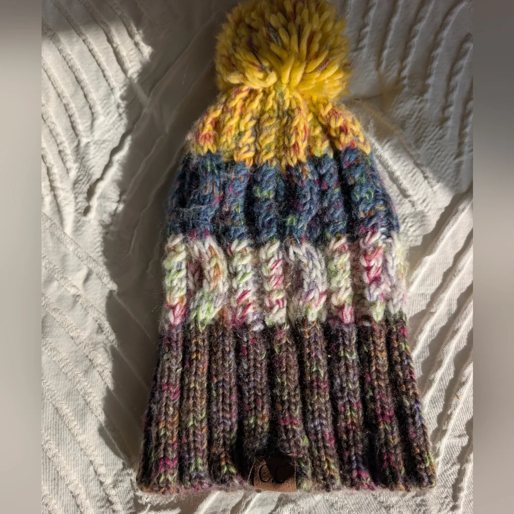 Multicolor Knit Pom-Pom Beanie - Picture 2 of 5